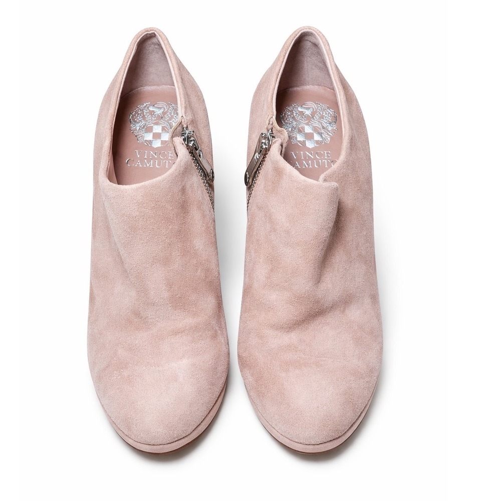 Vince Camuto Suede Ankle Booties Blush Taupe Heel 8.5 Side Zip Stiletto‎